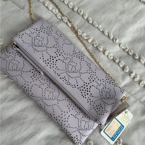 Elegant Lavender Cutout Clutch with Gold Chain